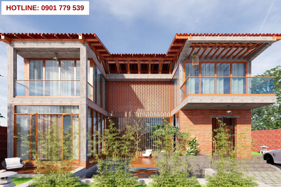 Thiết kế nhà 2 tầng đẹp mái bằng dạng biệt thự vườn 10