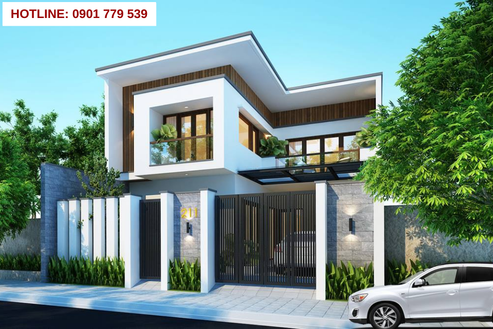 Thiết kế nhà 2 tầng đẹp mái bằng dạng biệt thự vườn 2
