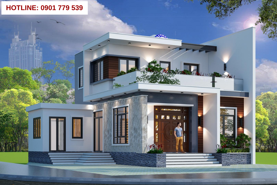 Thiết kế nhà 2 tầng đẹp mái bằng dạng biệt thự vườn 3