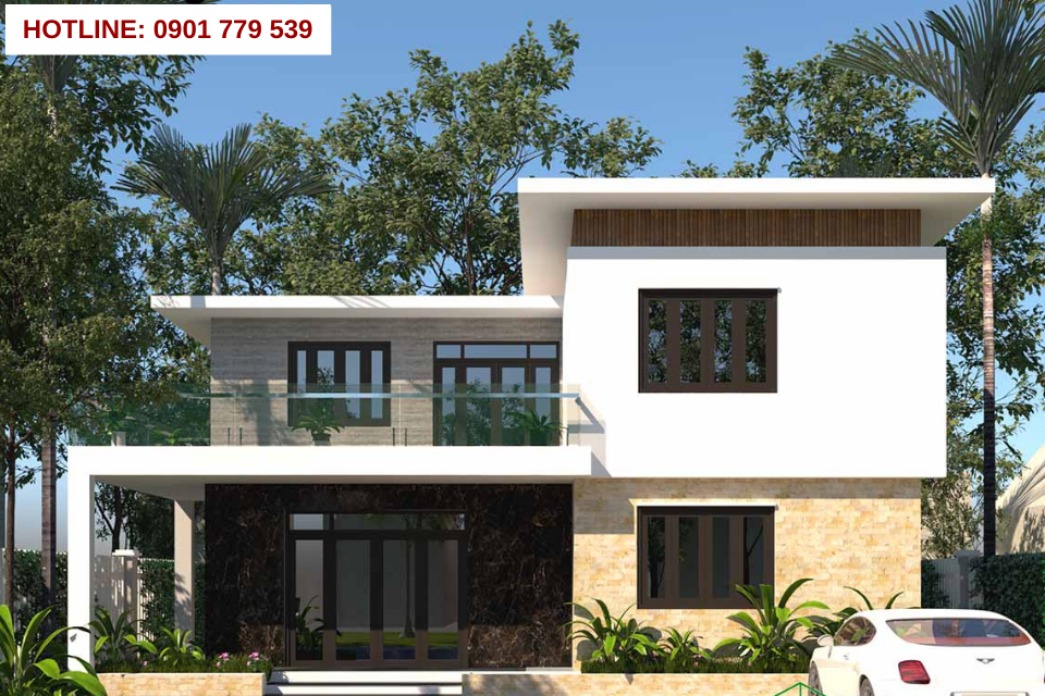 Thiết kế nhà 2 tầng đẹp mái bằng dạng biệt thự vườn 4