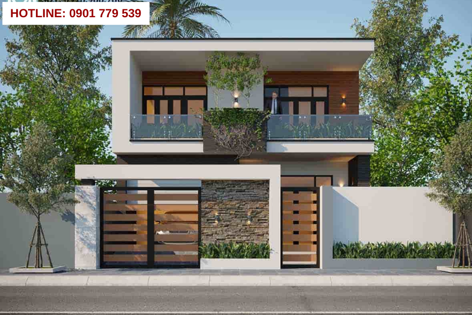Thiết kế nhà 2 tầng đẹp mái bằng dạng biệt thự vườn 5