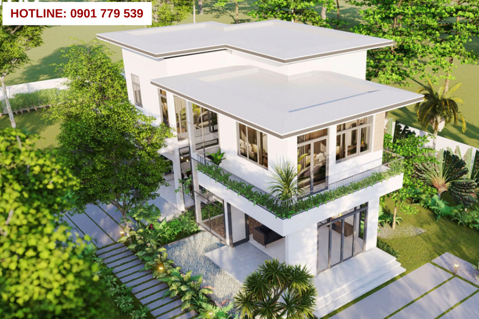 Thiết kế nhà 2 tầng đẹp mái bằng dạng biệt thự vườn 6