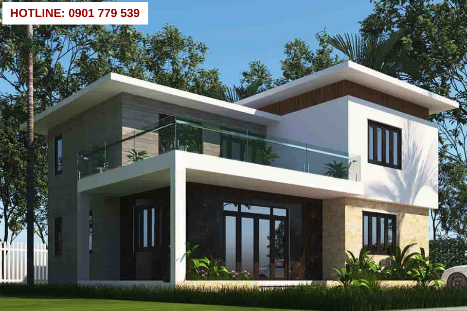 Thiết kế nhà 2 tầng đẹp mái bằng dạng biệt thự vườn 7