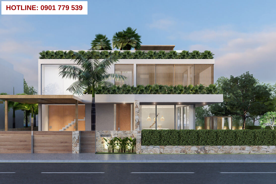 Thiết kế nhà 2 tầng đẹp mái bằng dạng biệt thự vườn 8