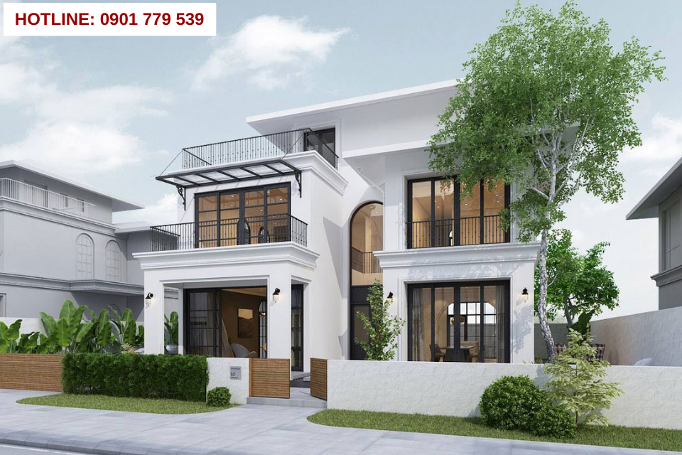 Thiết kế nhà 2 tầng đẹp mái bằng dạng biệt thự vườn 9