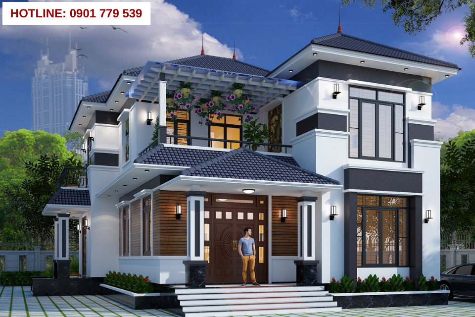 Thiết kế nhà 2 tầng đẹp mái nhật 1