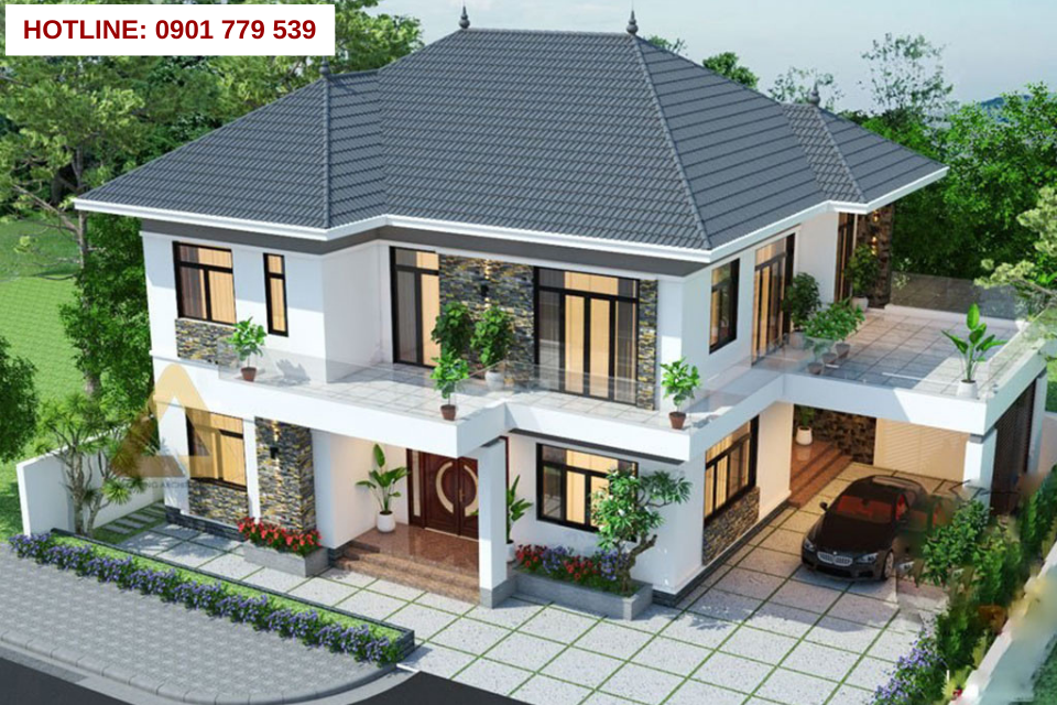 Thiết kế nhà 2 tầng đẹp mái nhật 10